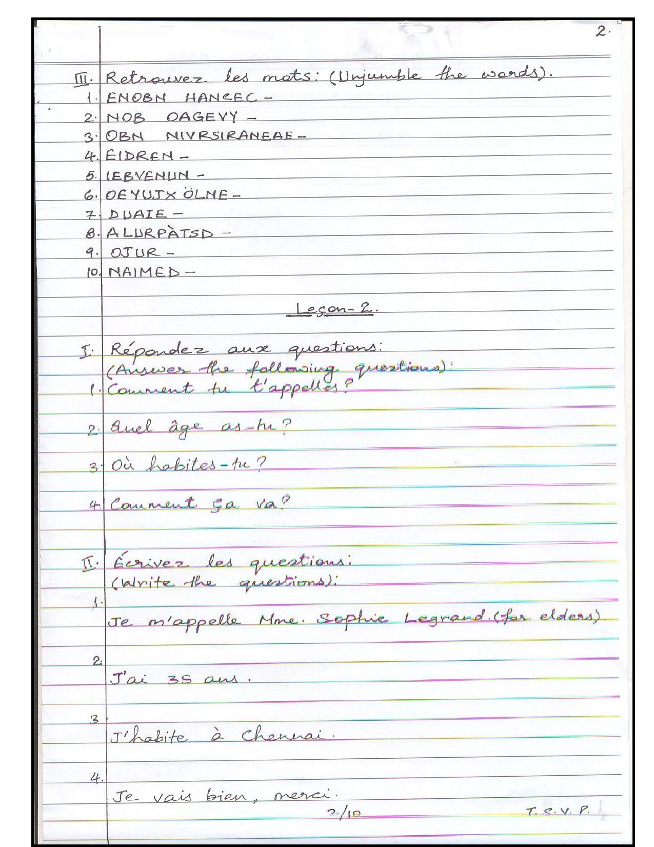 Worksheet for Class 3 French Assignment 6 - Page 2