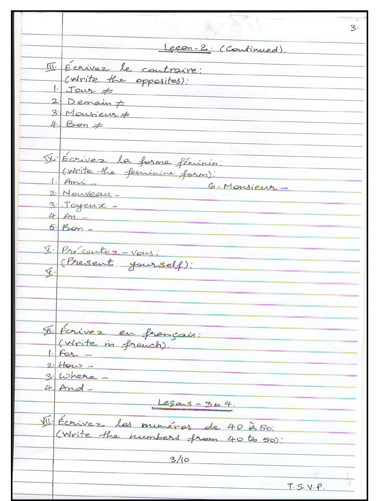 Worksheet for Class 3 French Assignment 6 - Page 3
