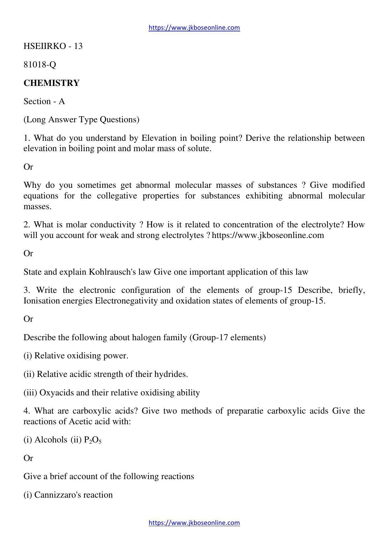 JKBOSE Class 12 Chemistry Question Papers 2013 (81018-Q) - Page 1