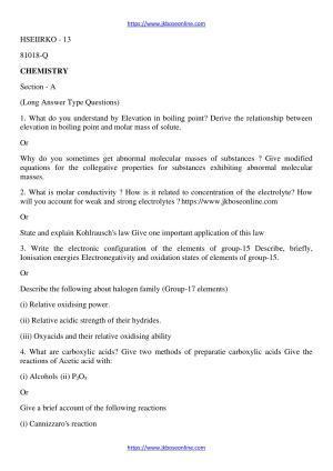 JKBOSE Class 12 Chemistry Question Papers 2013 (81018-Q)