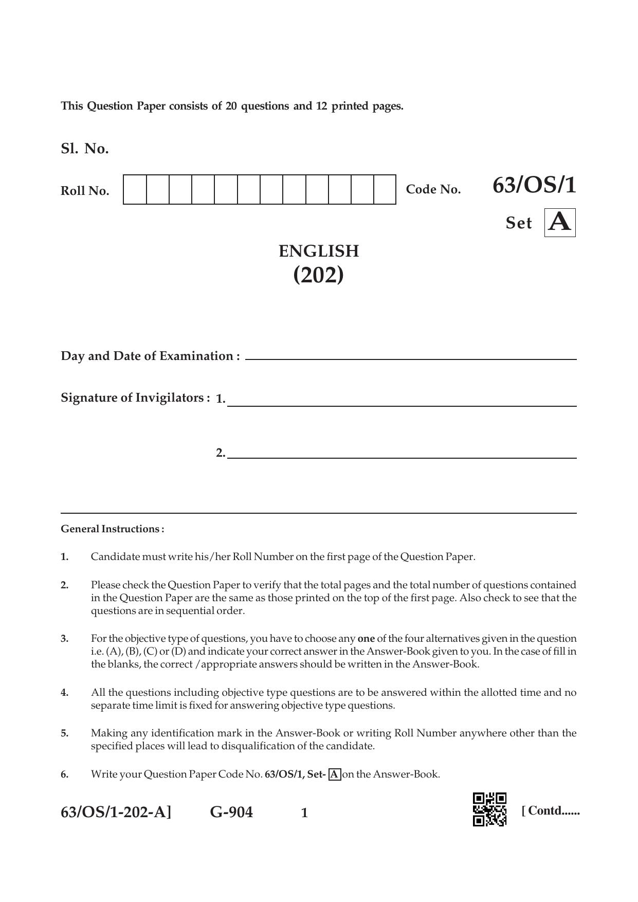 NIOS April 2022 Class 10 English Question Paper - Page 1