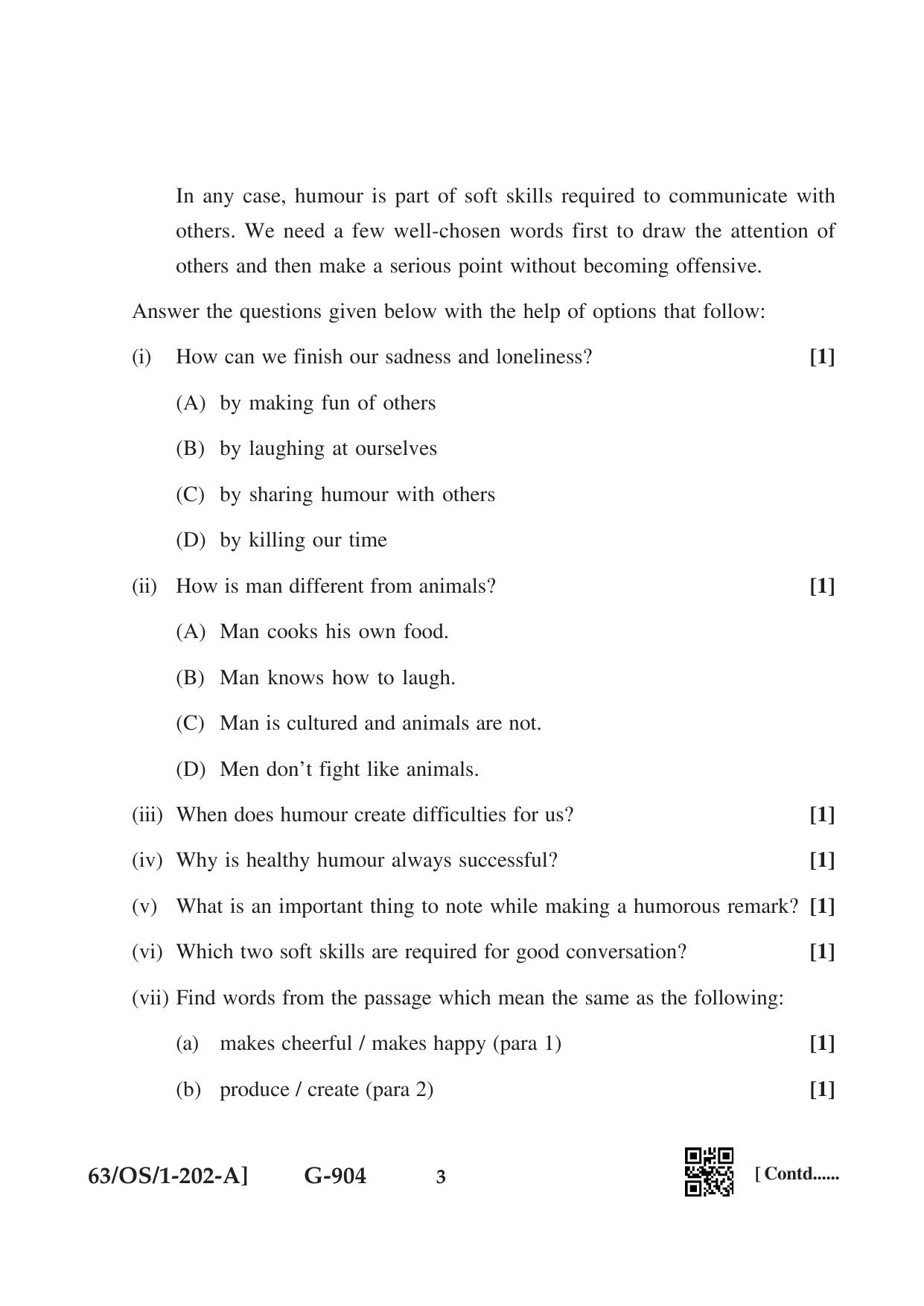 NIOS April 2022 Class 10 English Question Paper - Page 3
