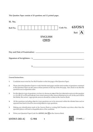 NIOS April 2022 Class 10 English Question Paper