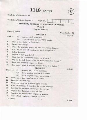 AP Inter 1st Year Taxonomy, Ecology and Biology of Fishes-I (New) May-2019-Vocational Question Paper