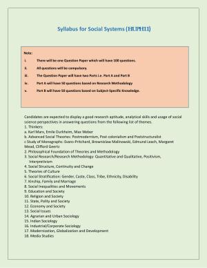 NTA PhD Entrance Exam Social System Syllabus