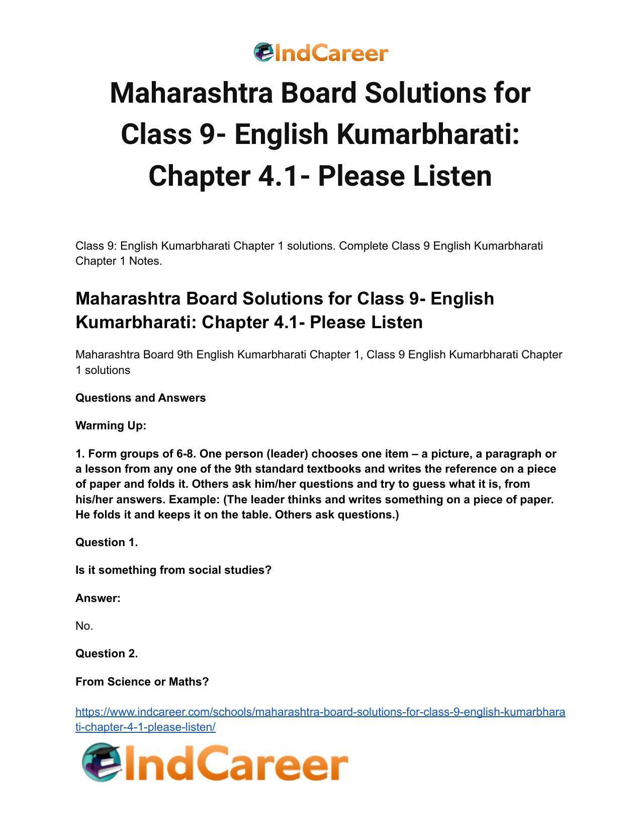 Maharashtra Board Solutions for Class 9- English Kumarbharati: Chapter 4.1- Please Listen - Page 2