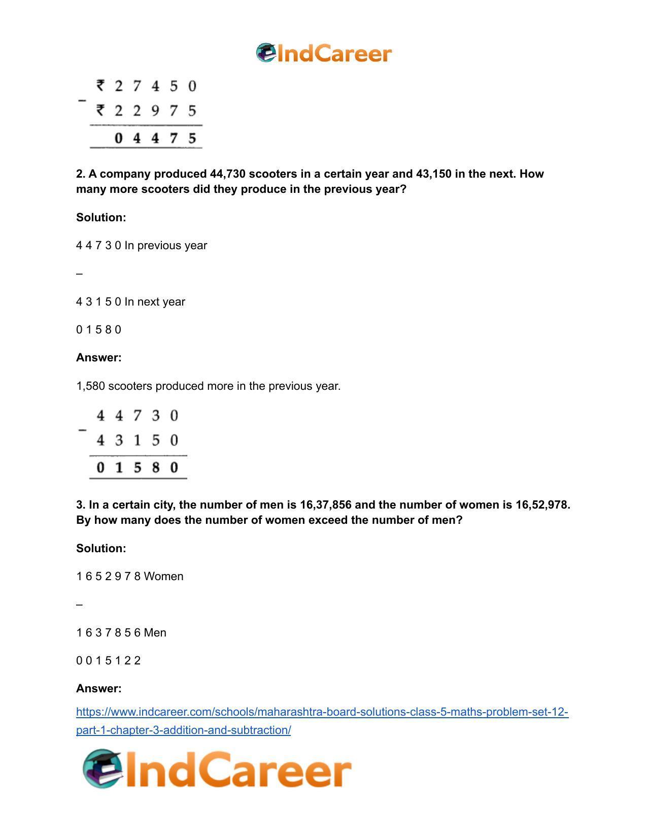 Maharashtra Board Solutions Class 5-Maths (Problem Set 12) - Part 1: Chapter 3- Addition and Subtraction - Page 3