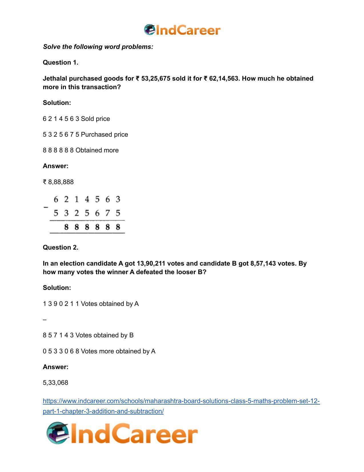 Maharashtra Board Solutions Class 5-Maths (Problem Set 12) - Part 1: Chapter 3- Addition and Subtraction - Page 8