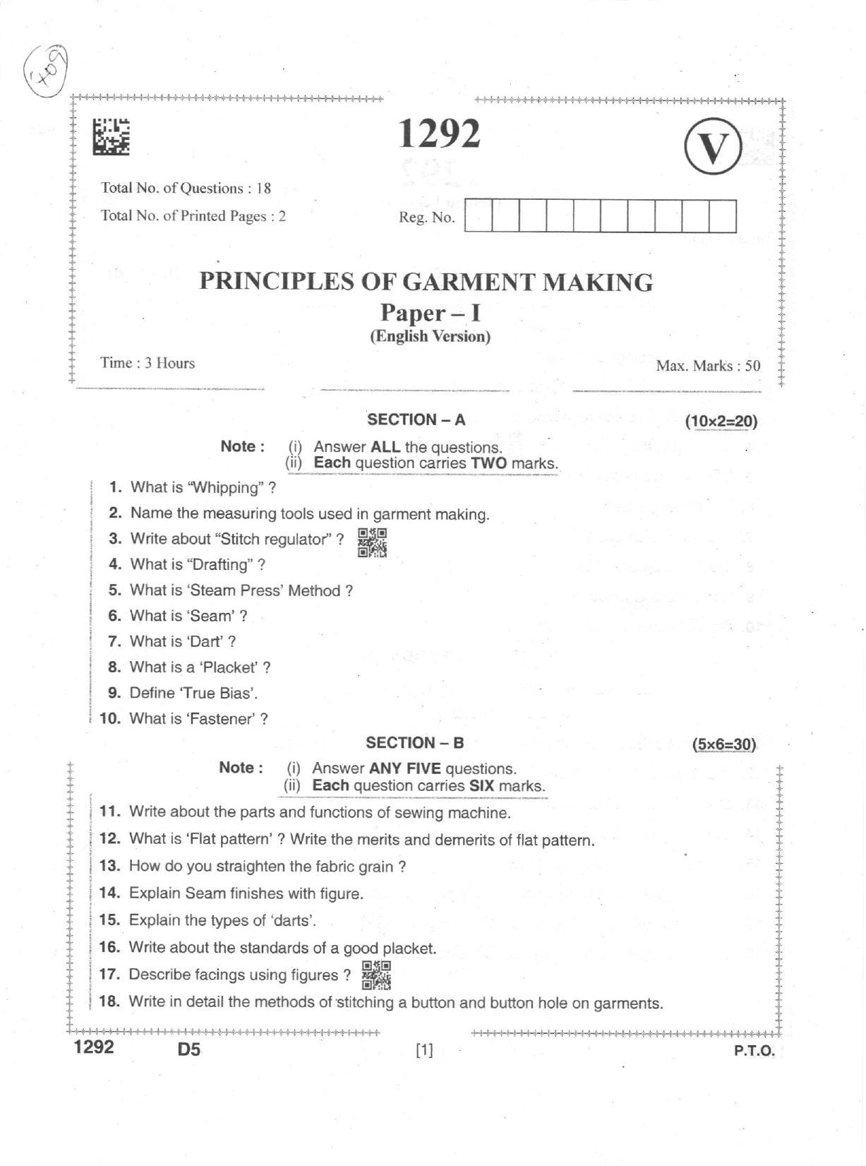 AP Intermediate 2nd Year Vocational Question Paper September-2021 - Principles_of_Crop_Production-I - Page 1