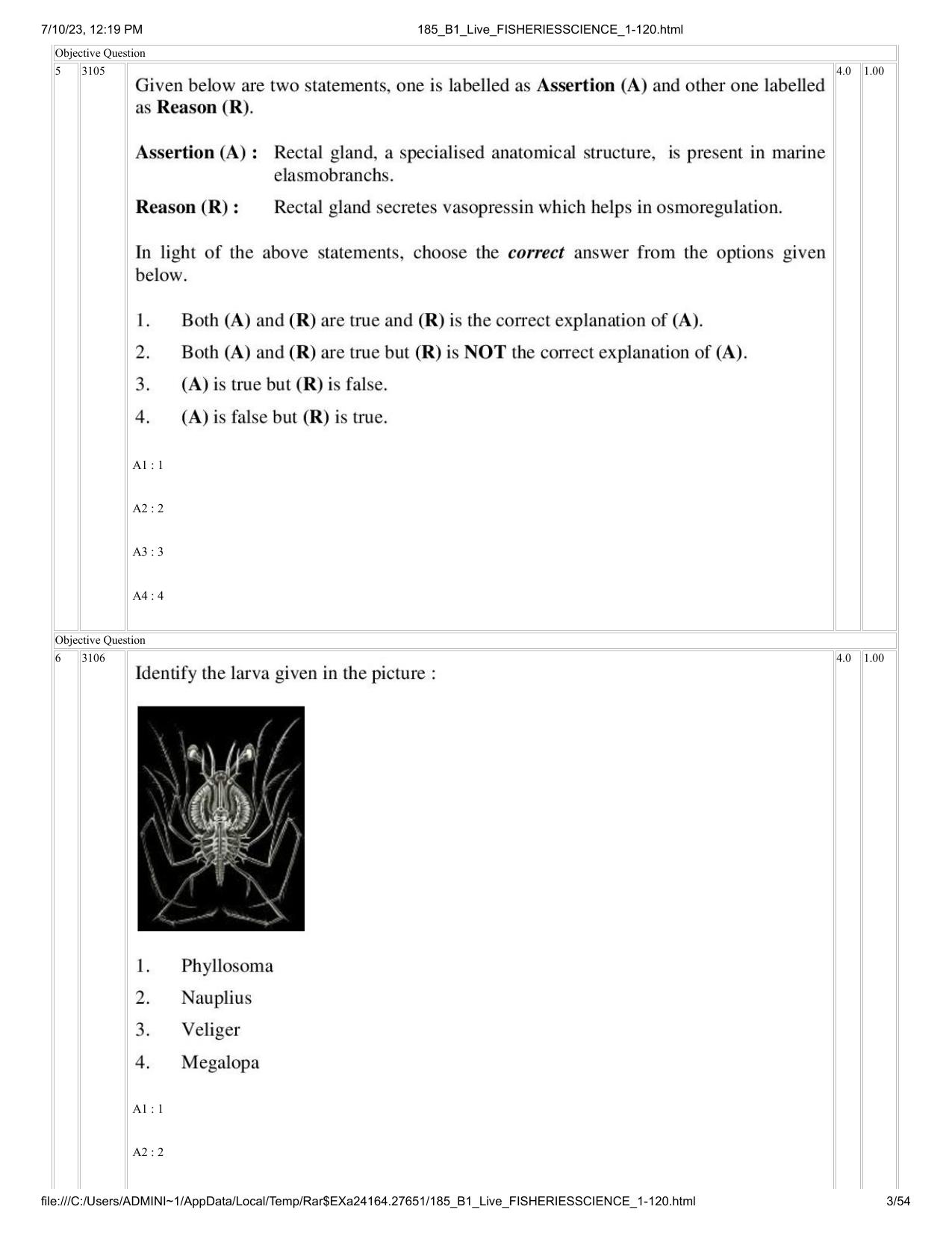 ICAR AIEEA PG 2023 FISHERIES SCIENCES Question Paper - Page 3
