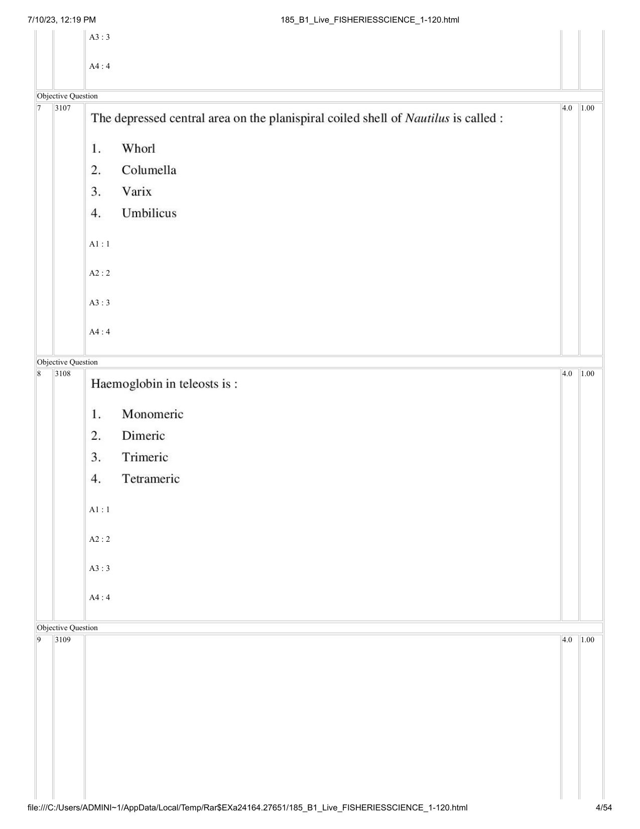 ICAR AIEEA PG 2023 FISHERIES SCIENCES Question Paper - Page 4