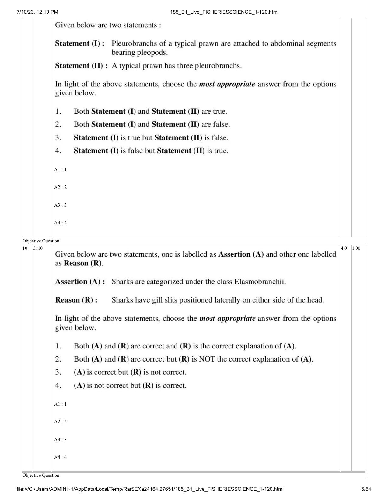 ICAR AIEEA PG 2023 FISHERIES SCIENCES Question Paper - Page 5