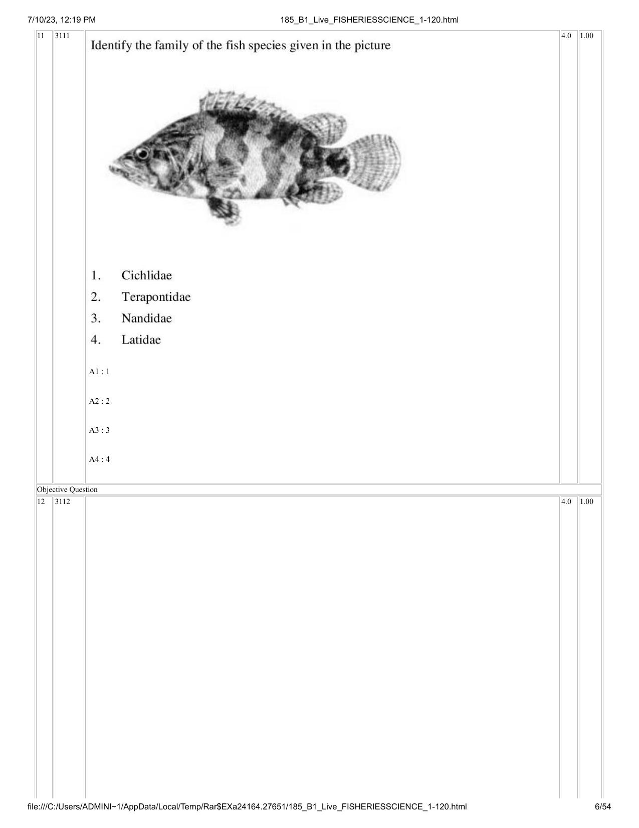 ICAR AIEEA PG 2023 FISHERIES SCIENCES Question Paper - Page 6