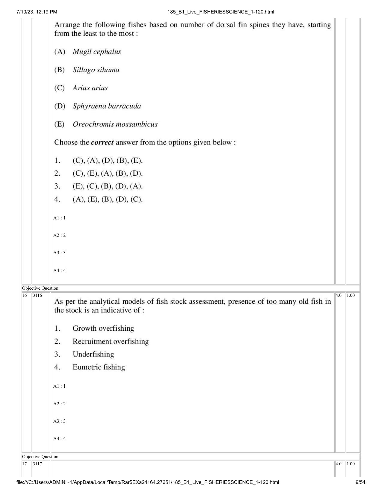 ICAR AIEEA PG 2023 FISHERIES SCIENCES Question Paper - Page 9