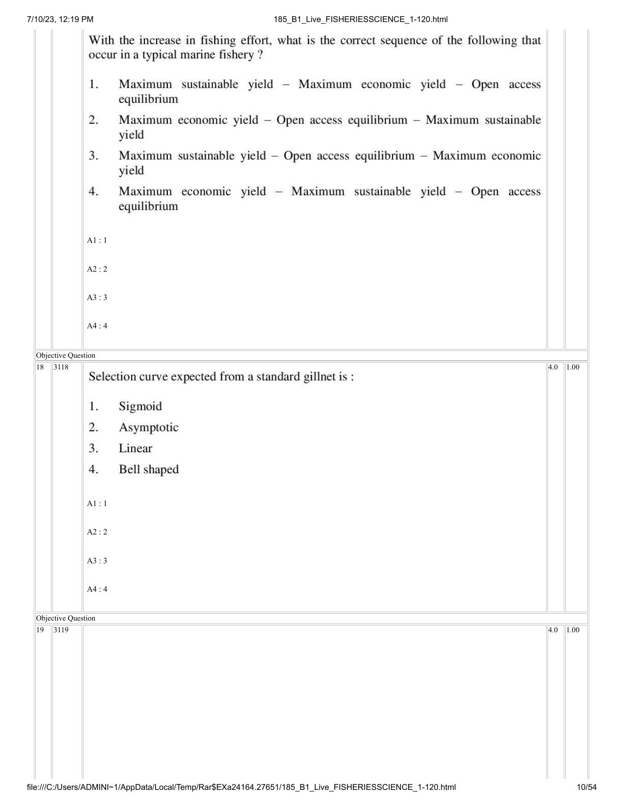 ICAR AIEEA PG 2023 FISHERIES SCIENCES Question Paper - Page 10