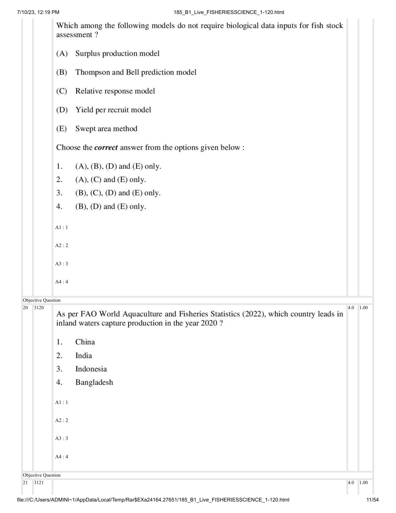 ICAR AIEEA PG 2023 FISHERIES SCIENCES Question Paper - Page 11