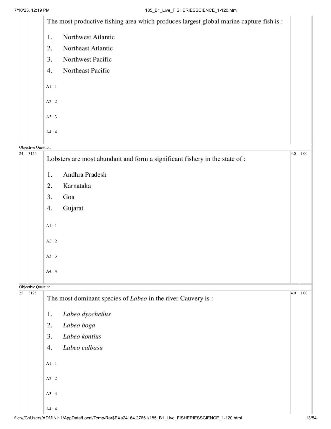 ICAR AIEEA PG 2023 FISHERIES SCIENCES Question Paper - Page 13