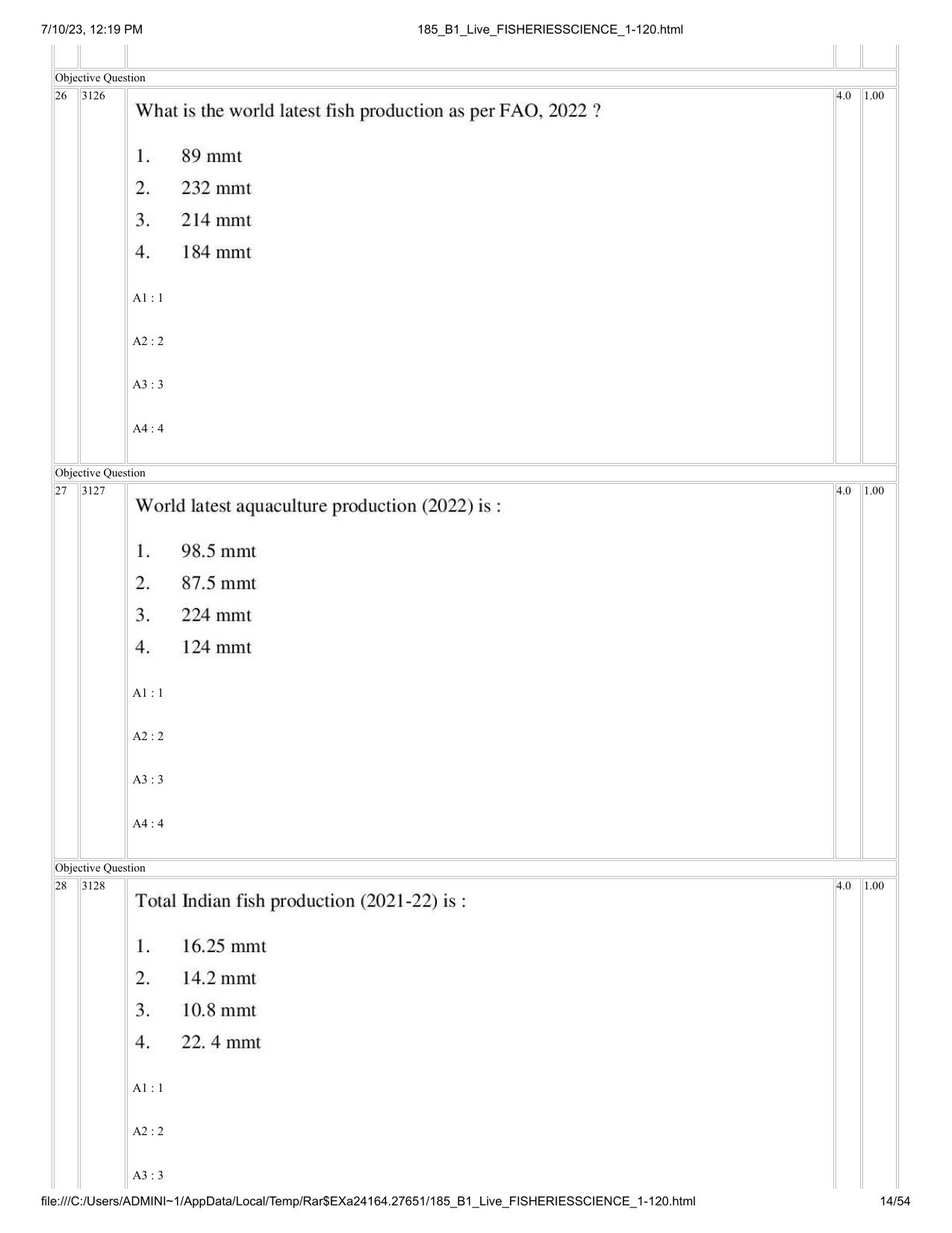 ICAR AIEEA PG 2023 FISHERIES SCIENCES Question Paper - Page 14