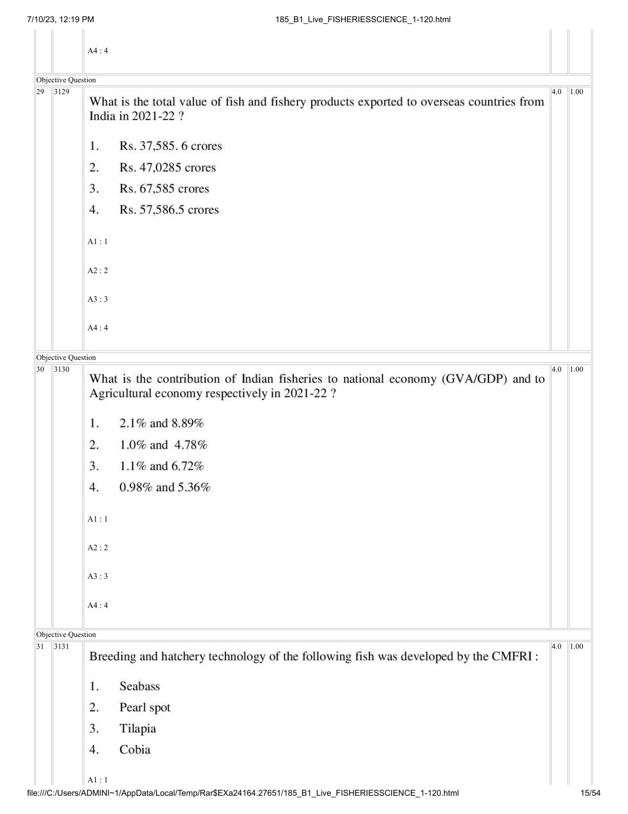 ICAR AIEEA PG 2023 FISHERIES SCIENCES Question Paper - Page 15
