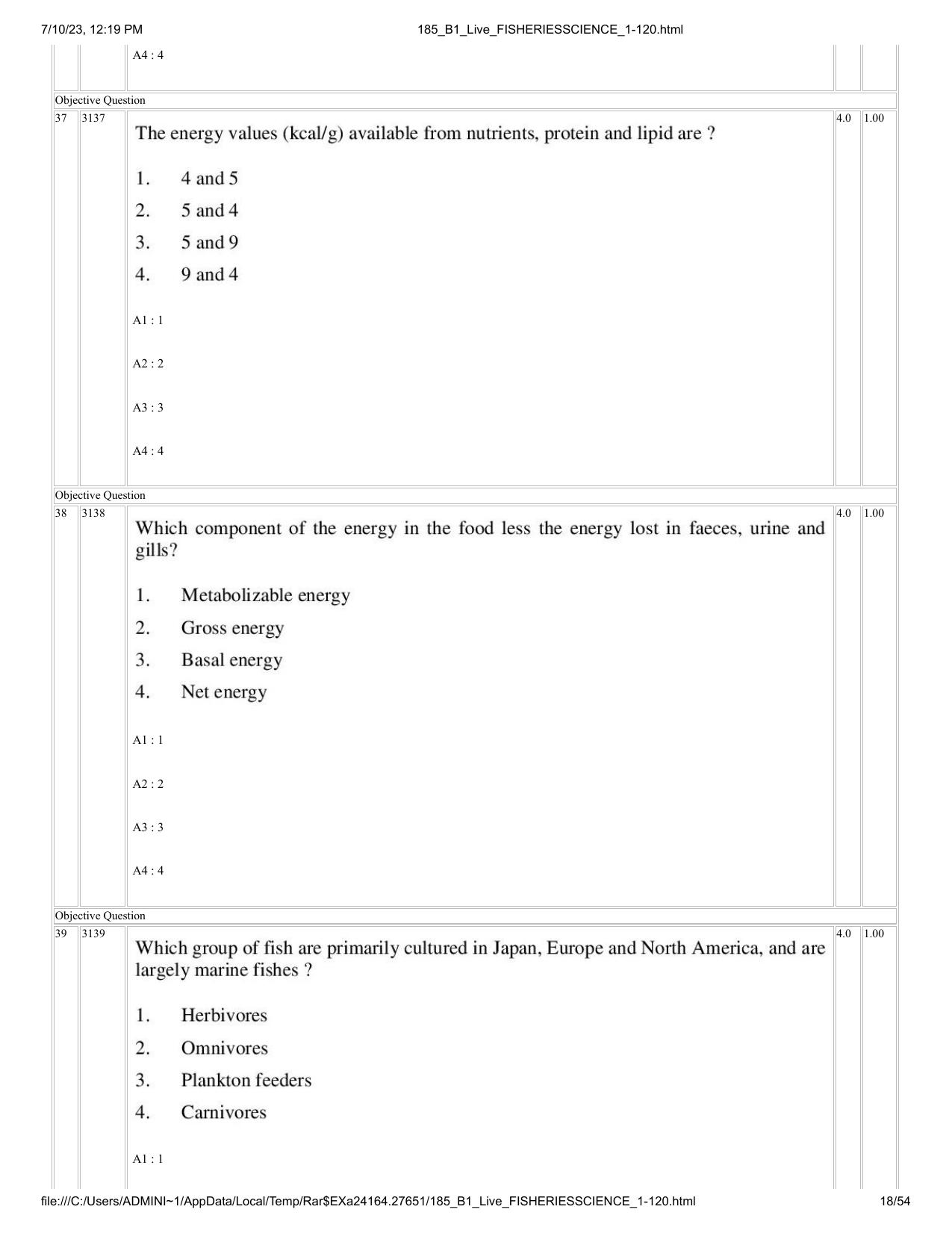 ICAR AIEEA PG 2023 FISHERIES SCIENCES Question Paper - Page 18