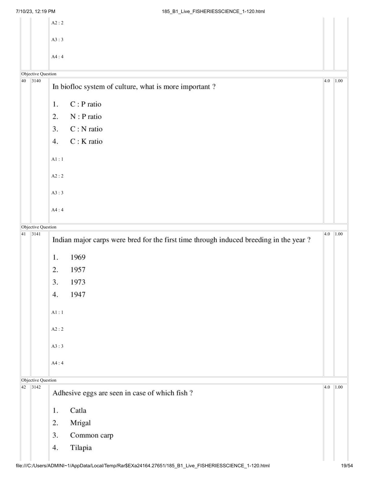 ICAR AIEEA PG 2023 FISHERIES SCIENCES Question Paper - Page 19