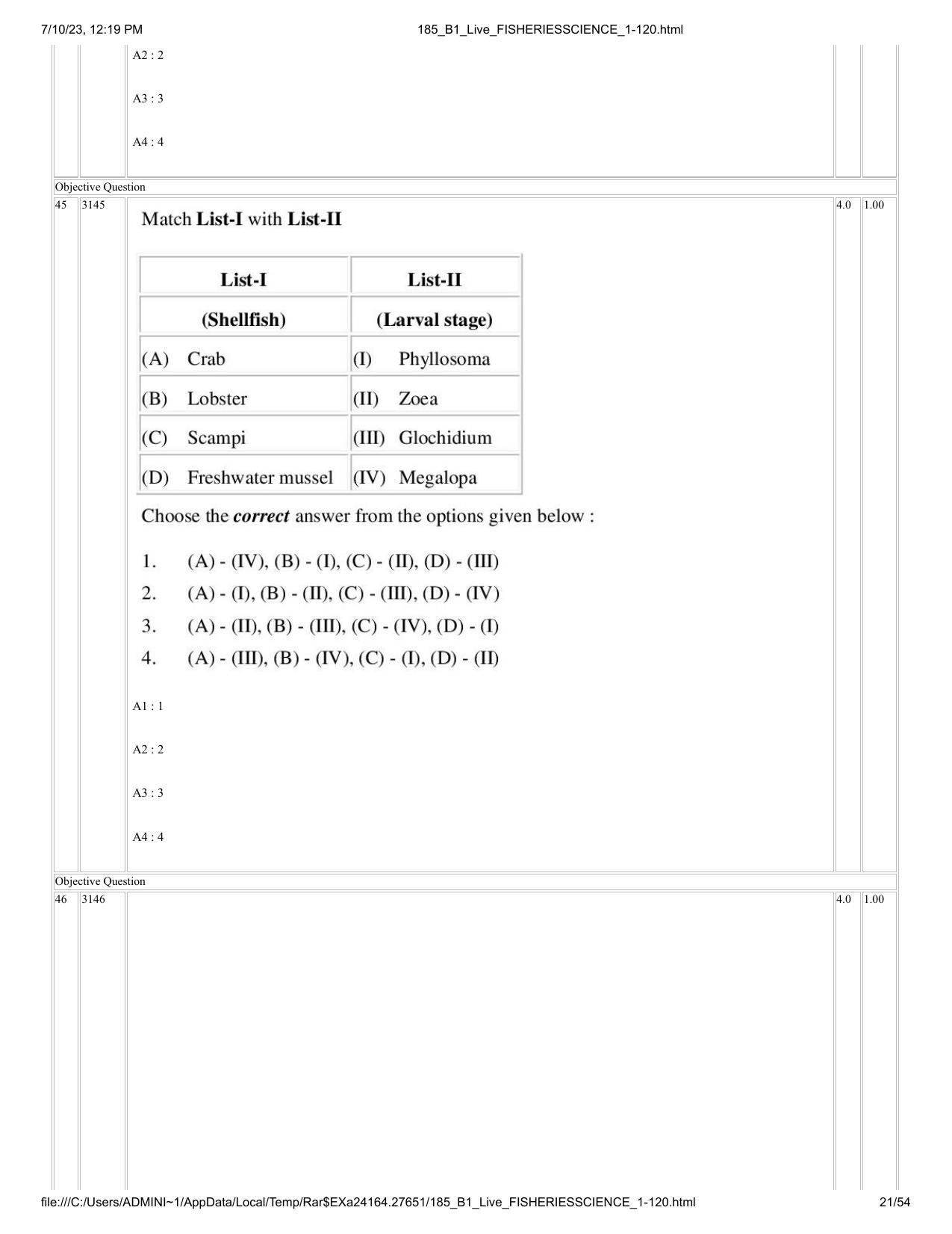 ICAR AIEEA PG 2023 FISHERIES SCIENCES Question Paper - Page 21