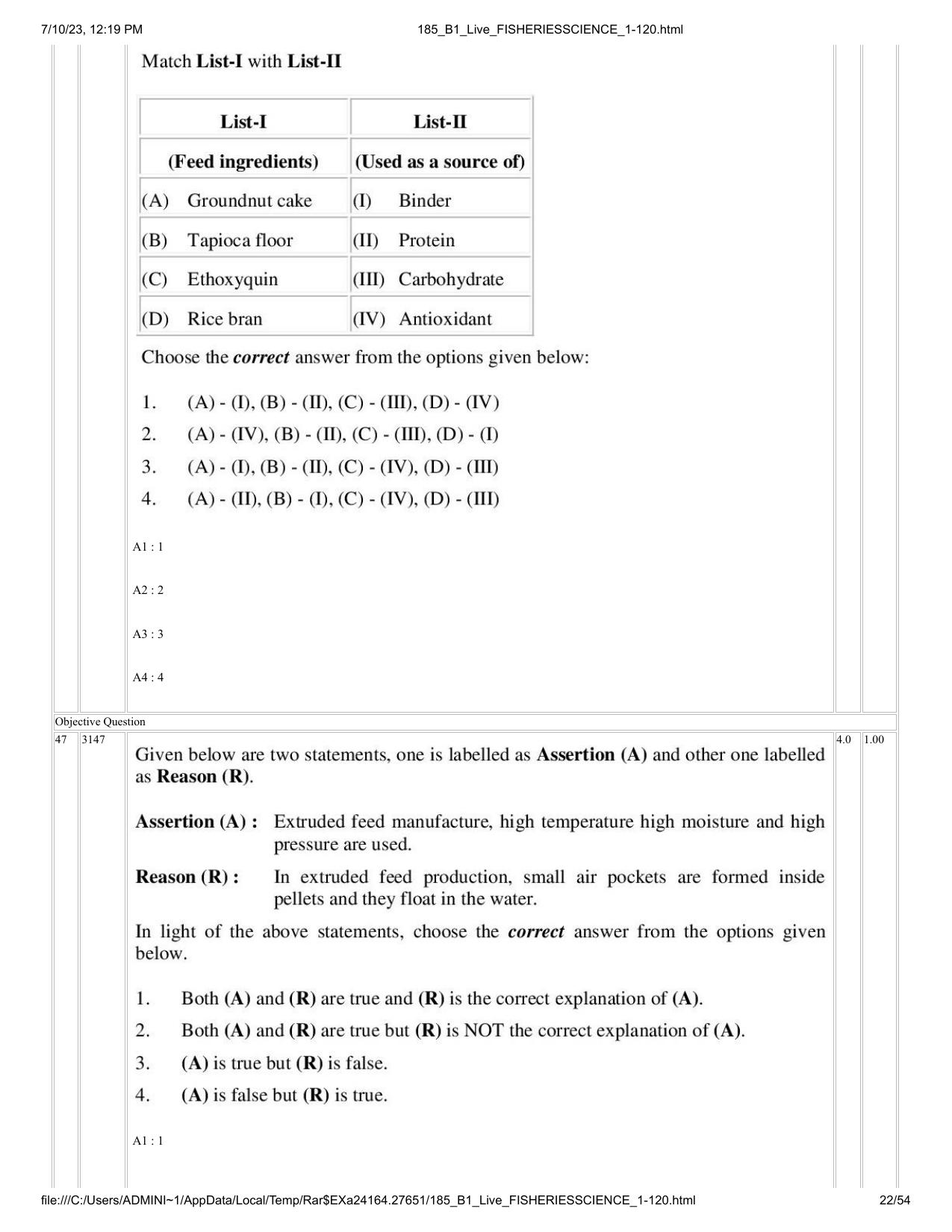 ICAR AIEEA PG 2023 FISHERIES SCIENCES Question Paper - Page 22