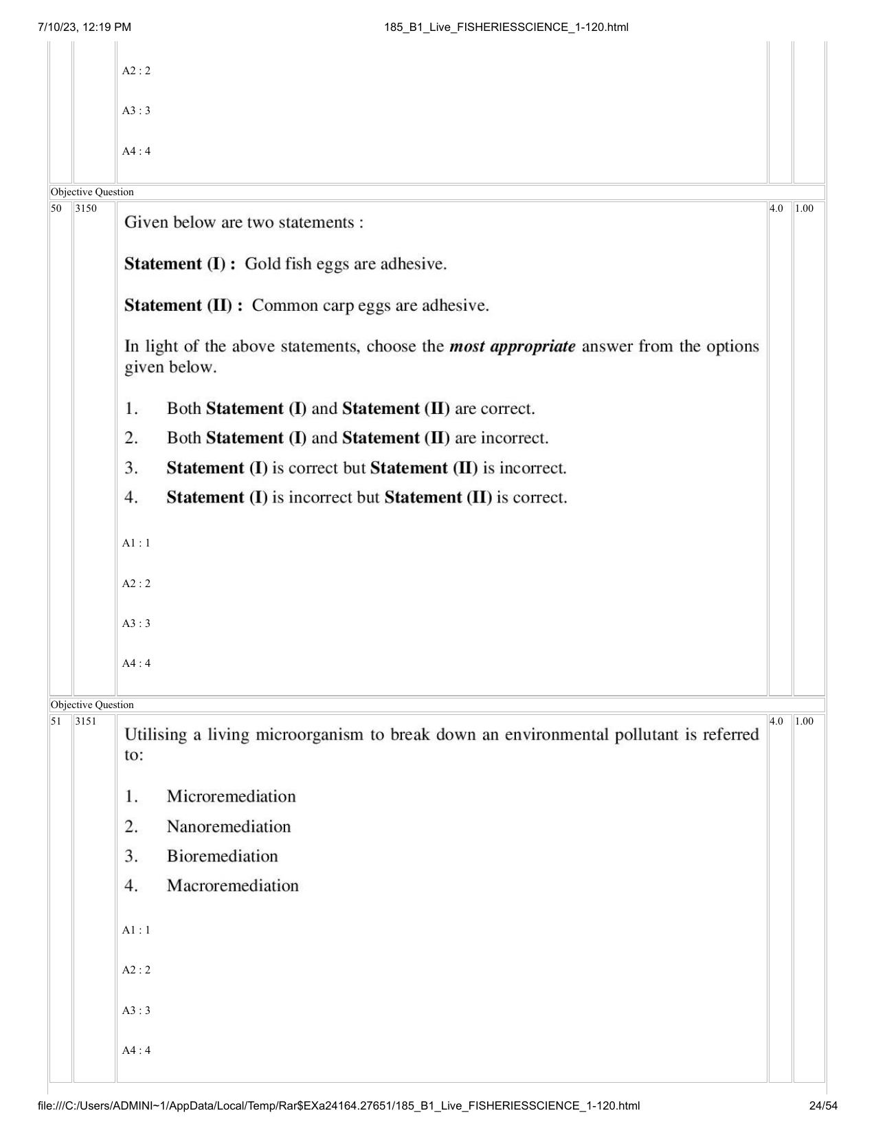 ICAR AIEEA PG 2023 FISHERIES SCIENCES Question Paper - Page 24