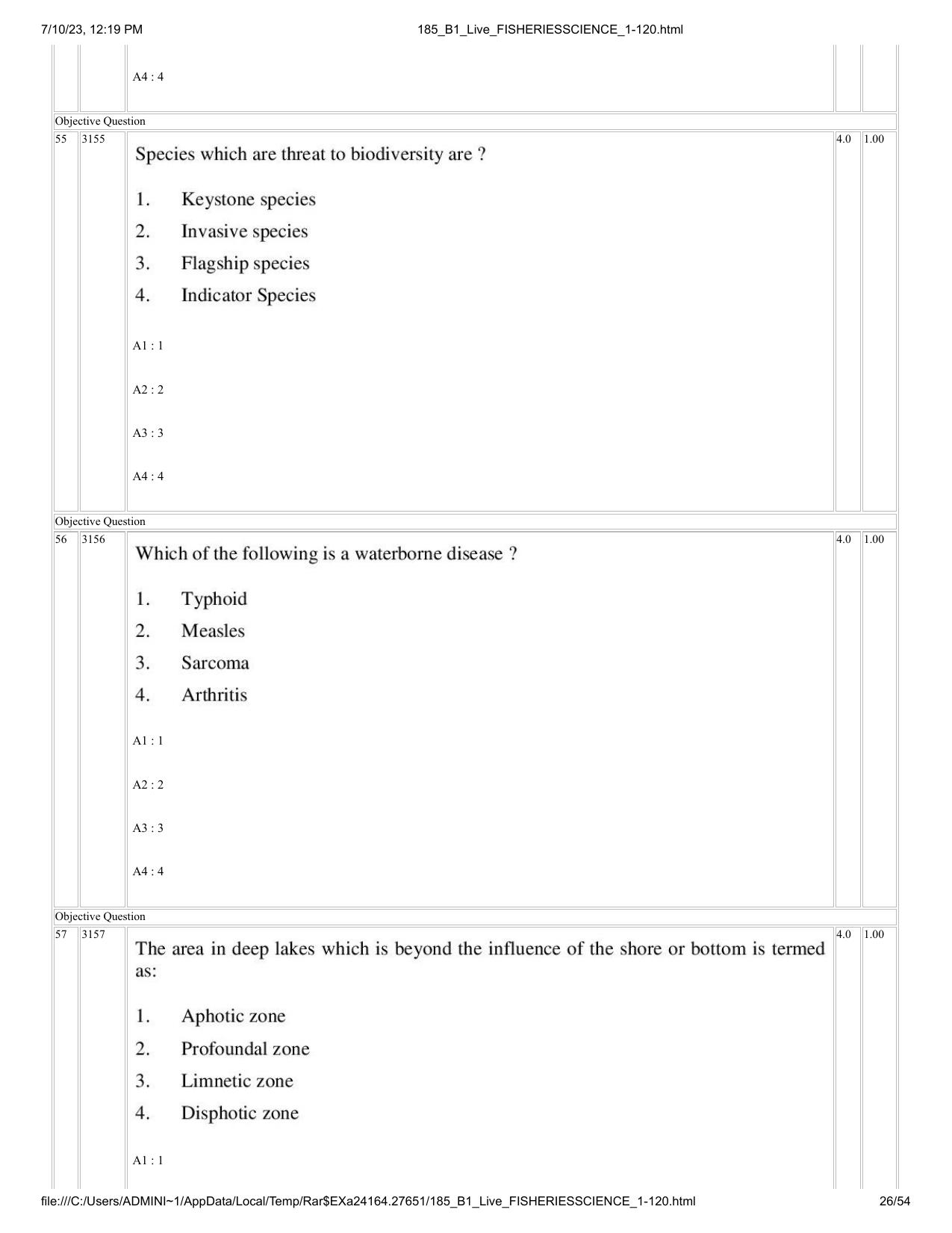 ICAR AIEEA PG 2023 FISHERIES SCIENCES Question Paper - Page 26