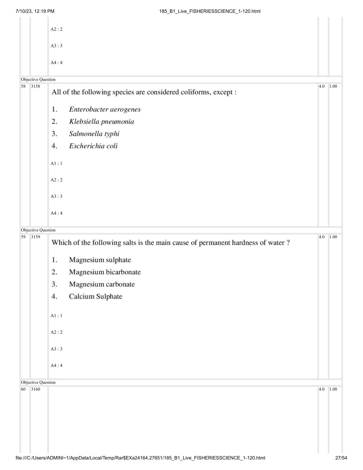 ICAR AIEEA PG 2023 FISHERIES SCIENCES Question Paper - Page 27