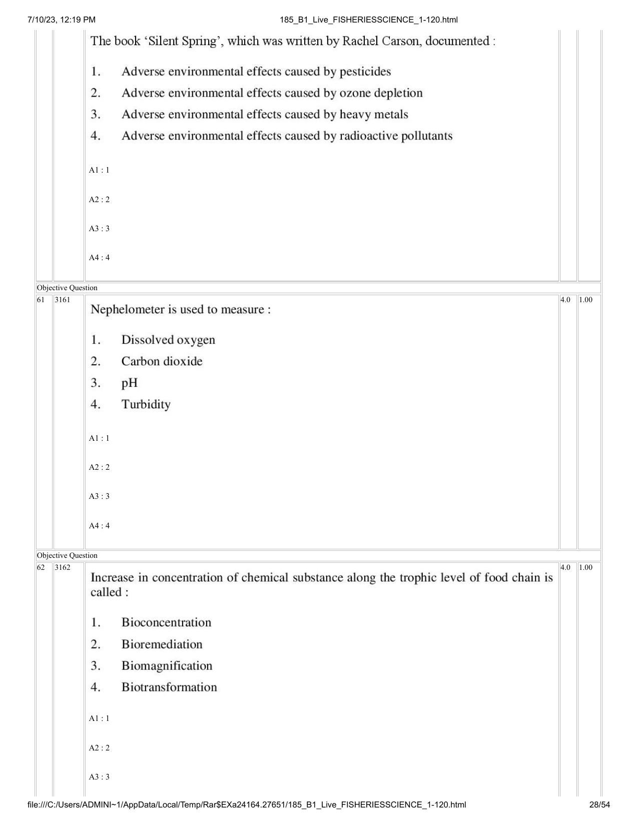 ICAR AIEEA PG 2023 FISHERIES SCIENCES Question Paper - Page 28