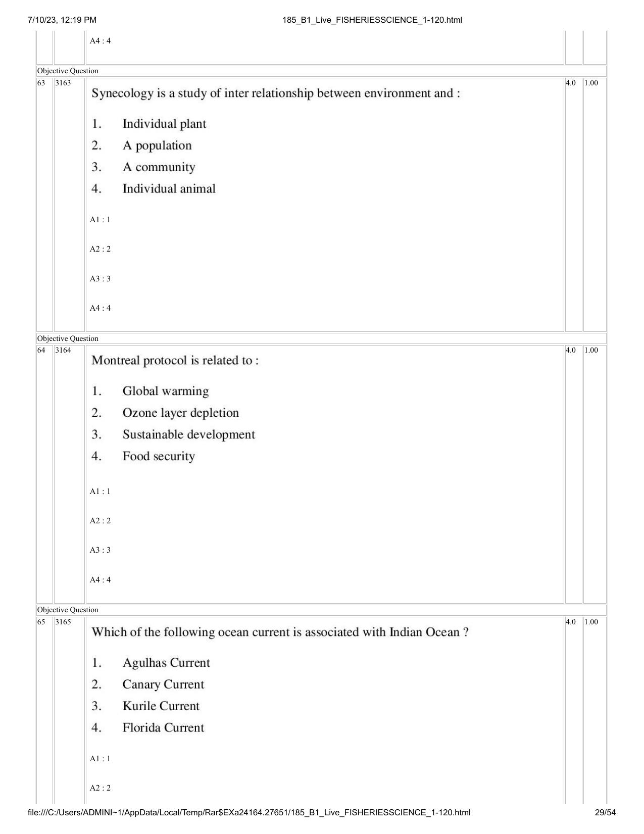 ICAR AIEEA PG 2023 FISHERIES SCIENCES Question Paper - Page 29