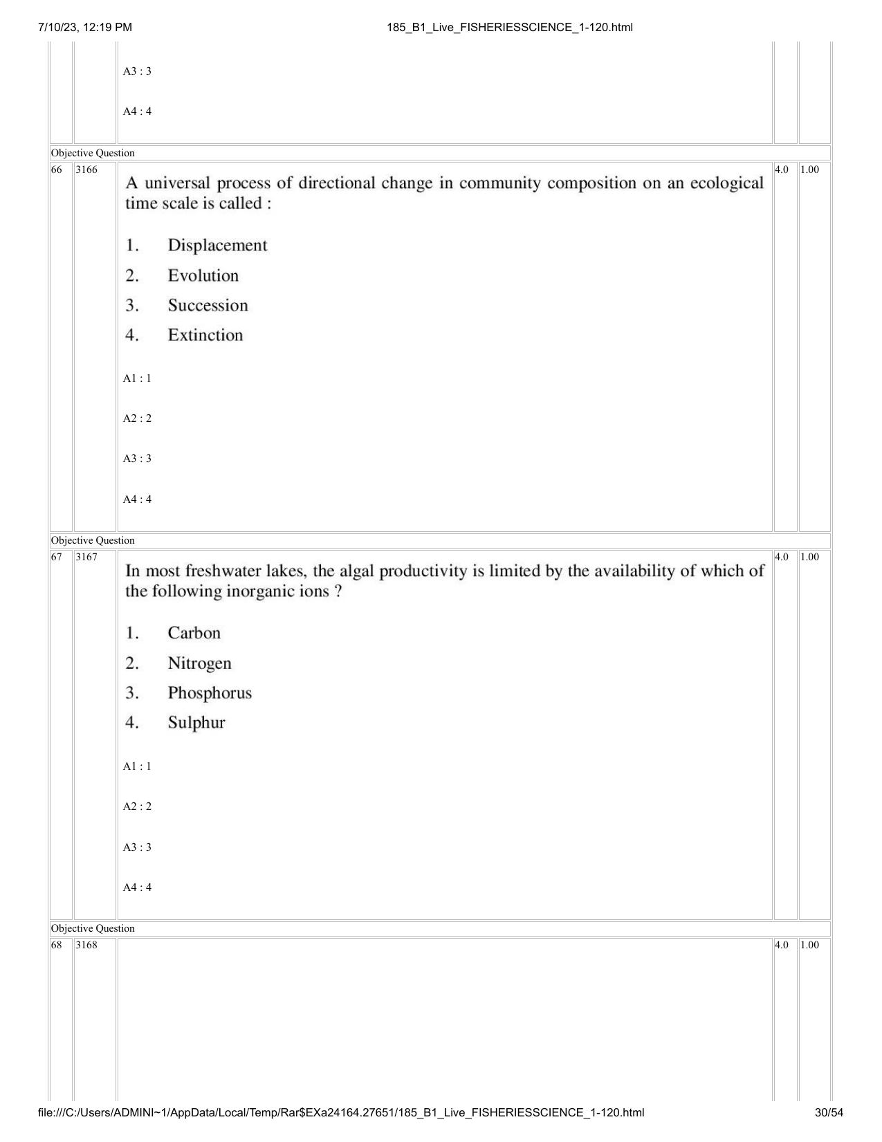 ICAR AIEEA PG 2023 FISHERIES SCIENCES Question Paper - Page 30