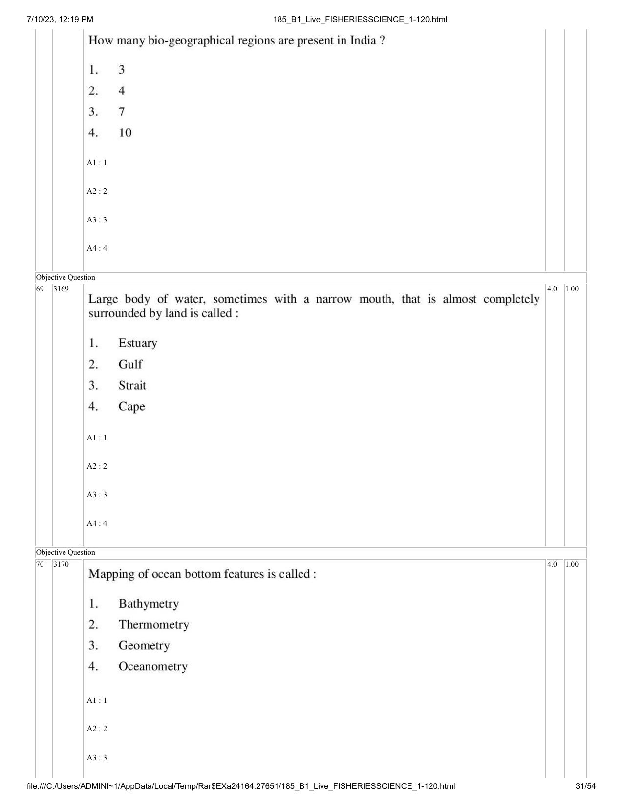 ICAR AIEEA PG 2023 FISHERIES SCIENCES Question Paper - Page 31