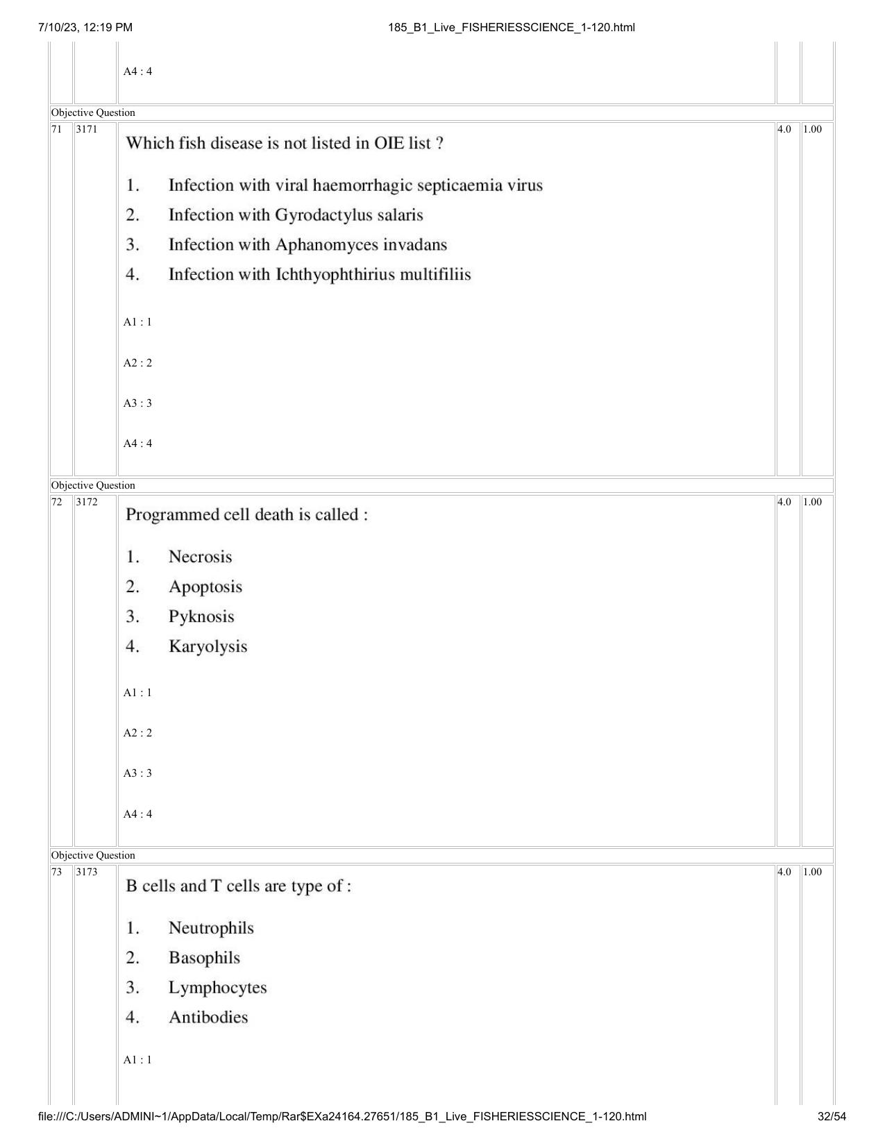 ICAR AIEEA PG 2023 FISHERIES SCIENCES Question Paper - Page 32