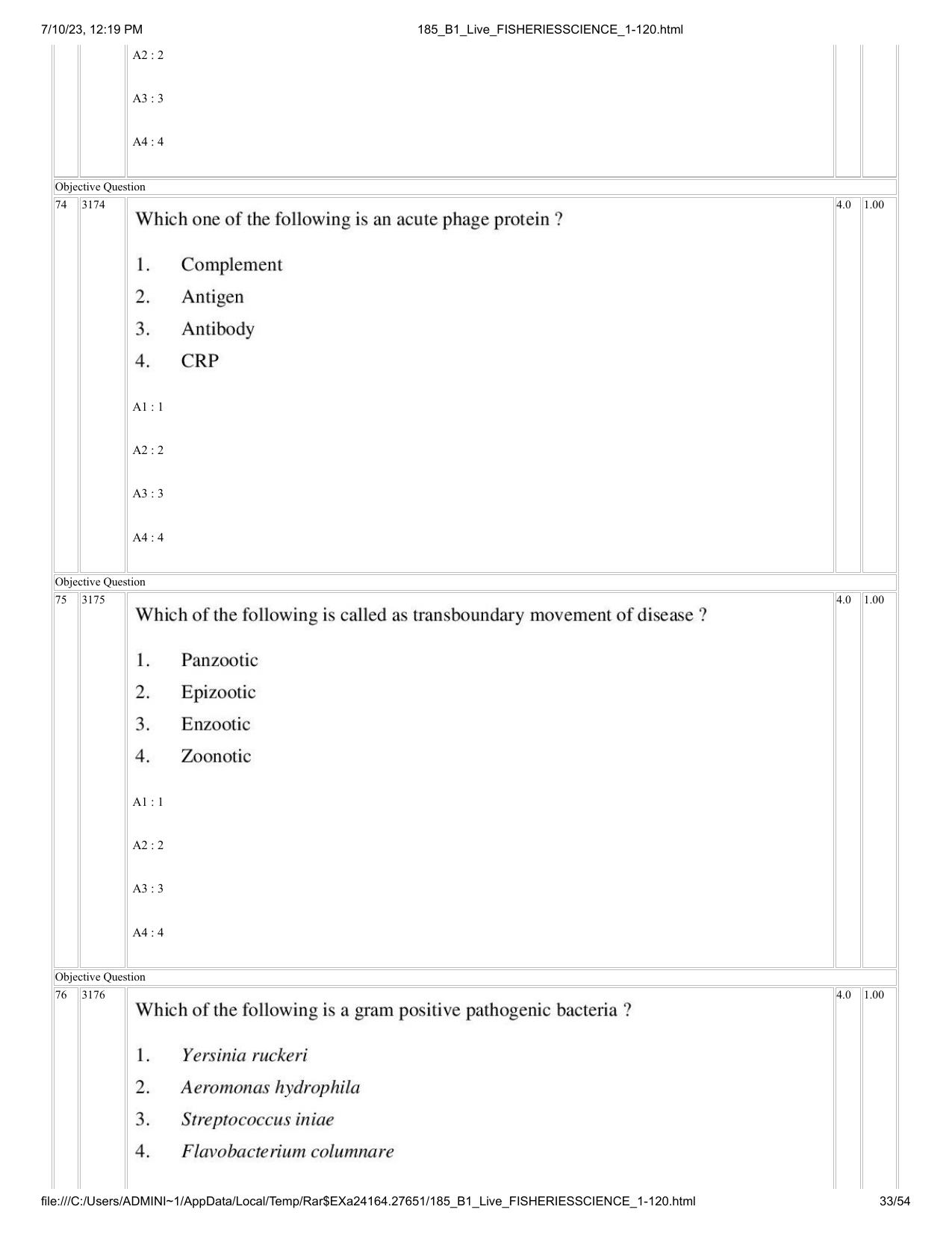 ICAR AIEEA PG 2023 FISHERIES SCIENCES Question Paper - Page 33