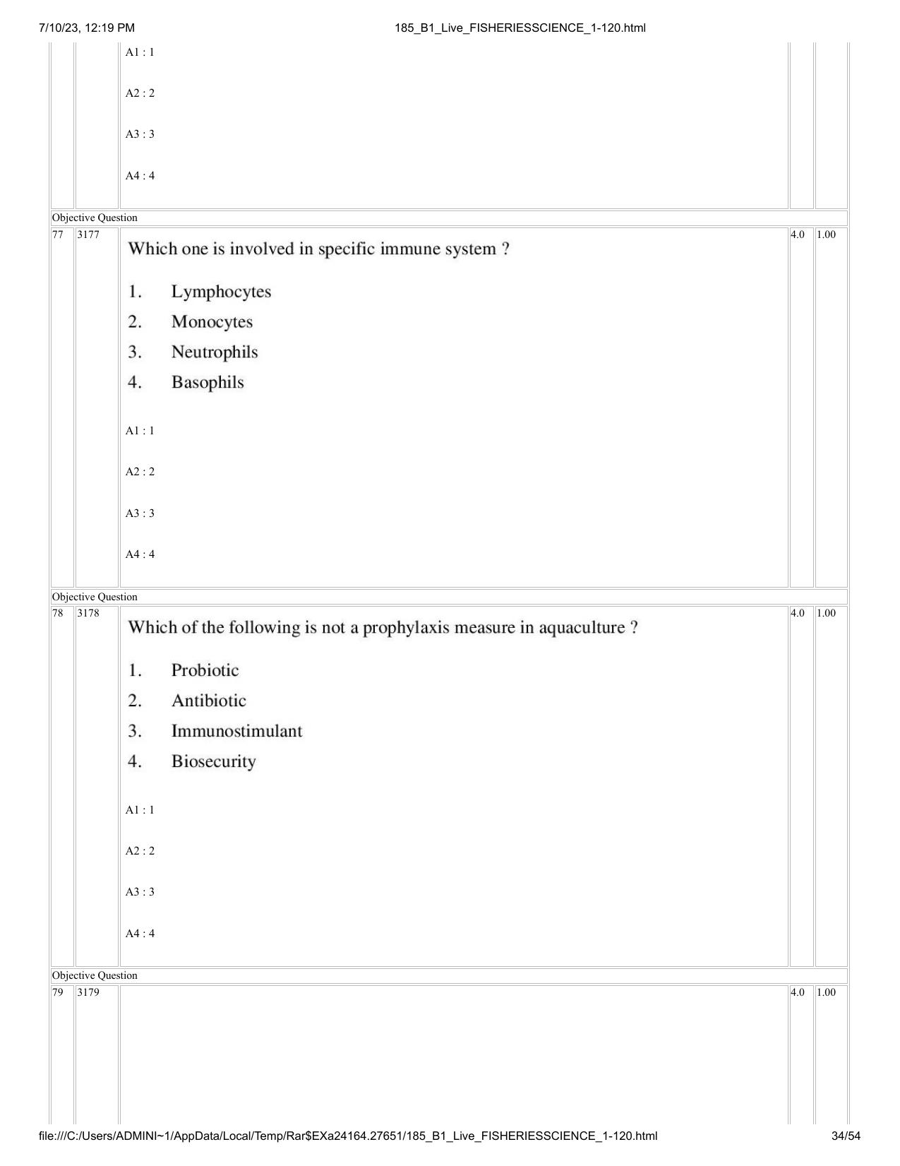 ICAR AIEEA PG 2023 FISHERIES SCIENCES Question Paper - Page 34