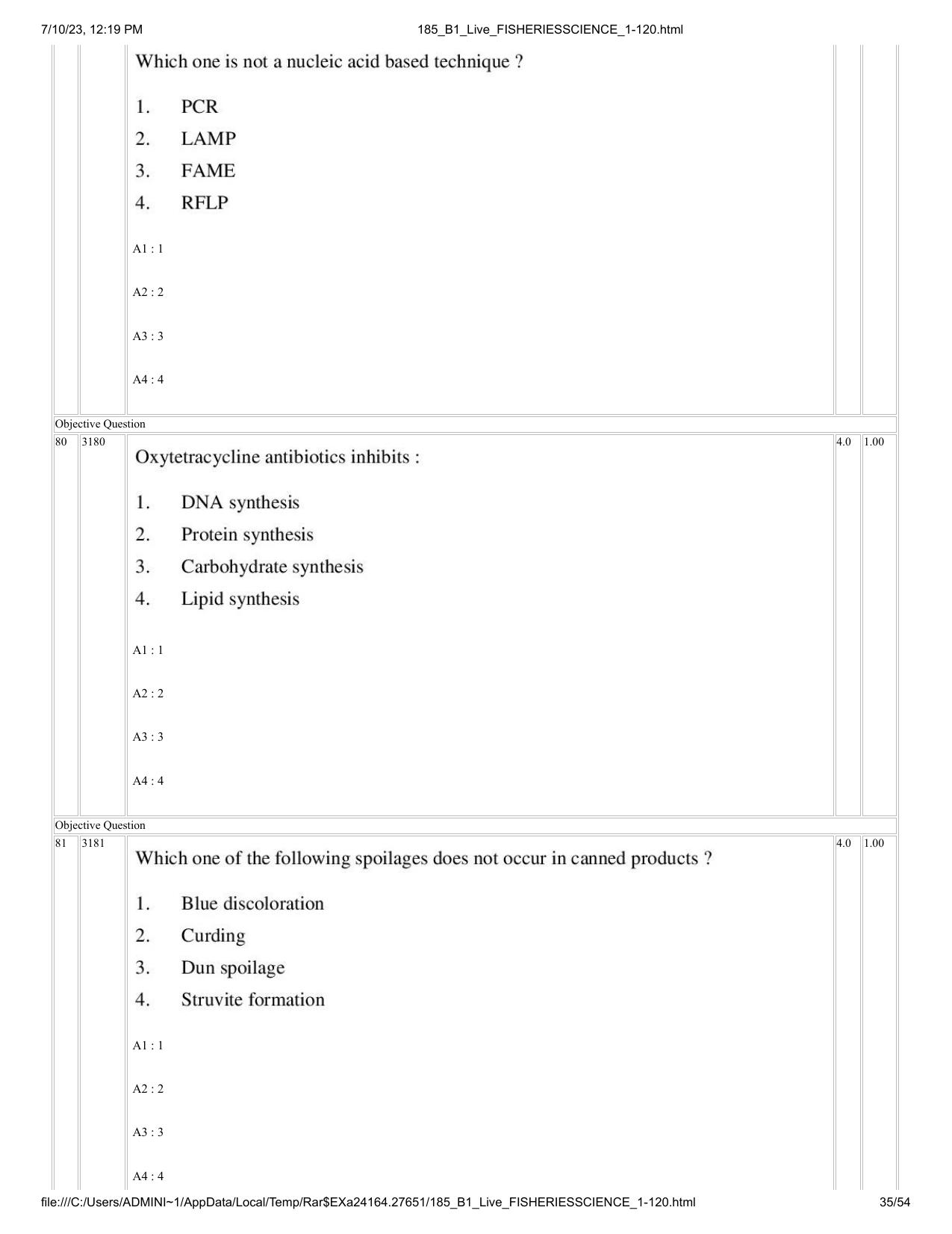 ICAR AIEEA PG 2023 FISHERIES SCIENCES Question Paper - Page 35