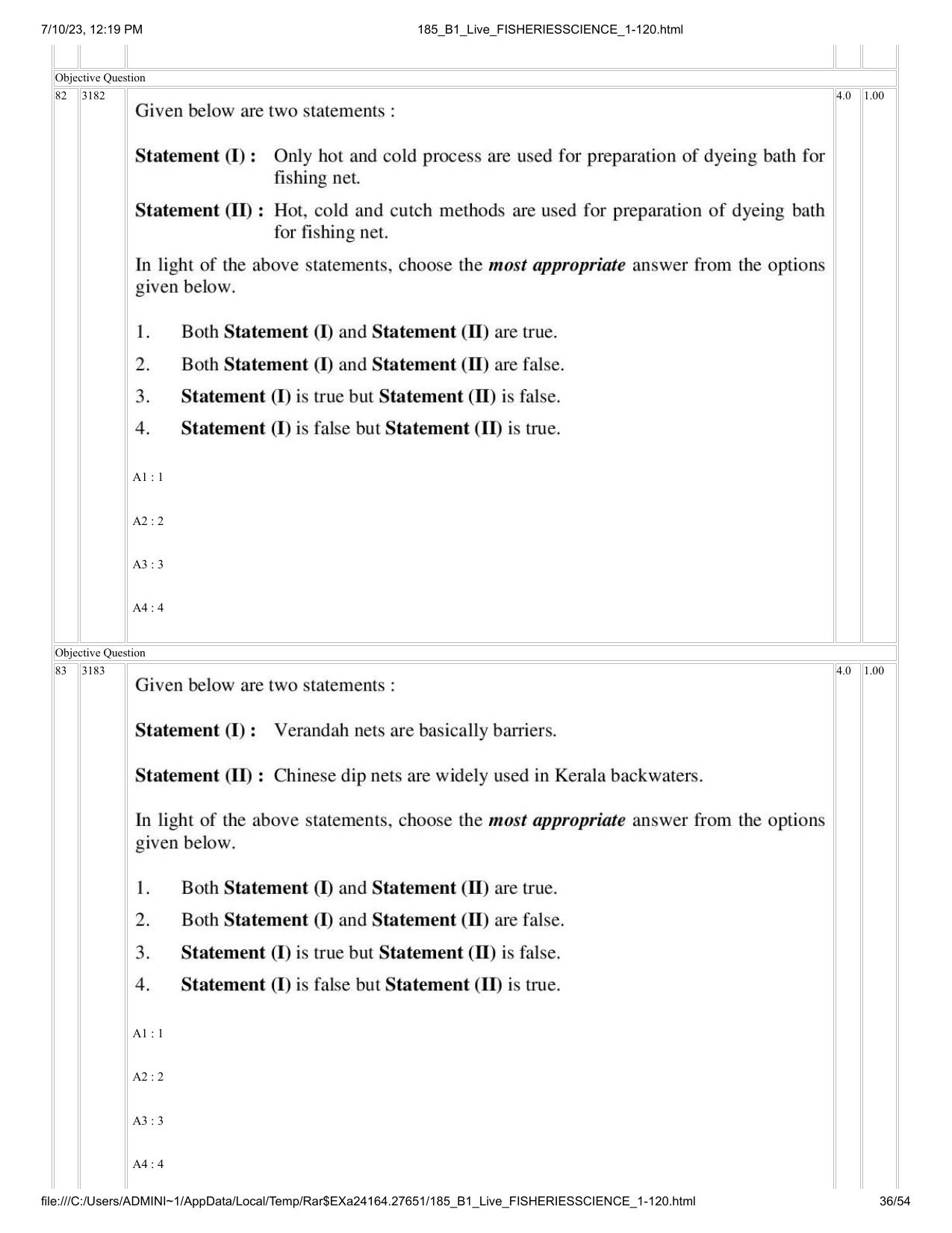 ICAR AIEEA PG 2023 FISHERIES SCIENCES Question Paper - Page 36