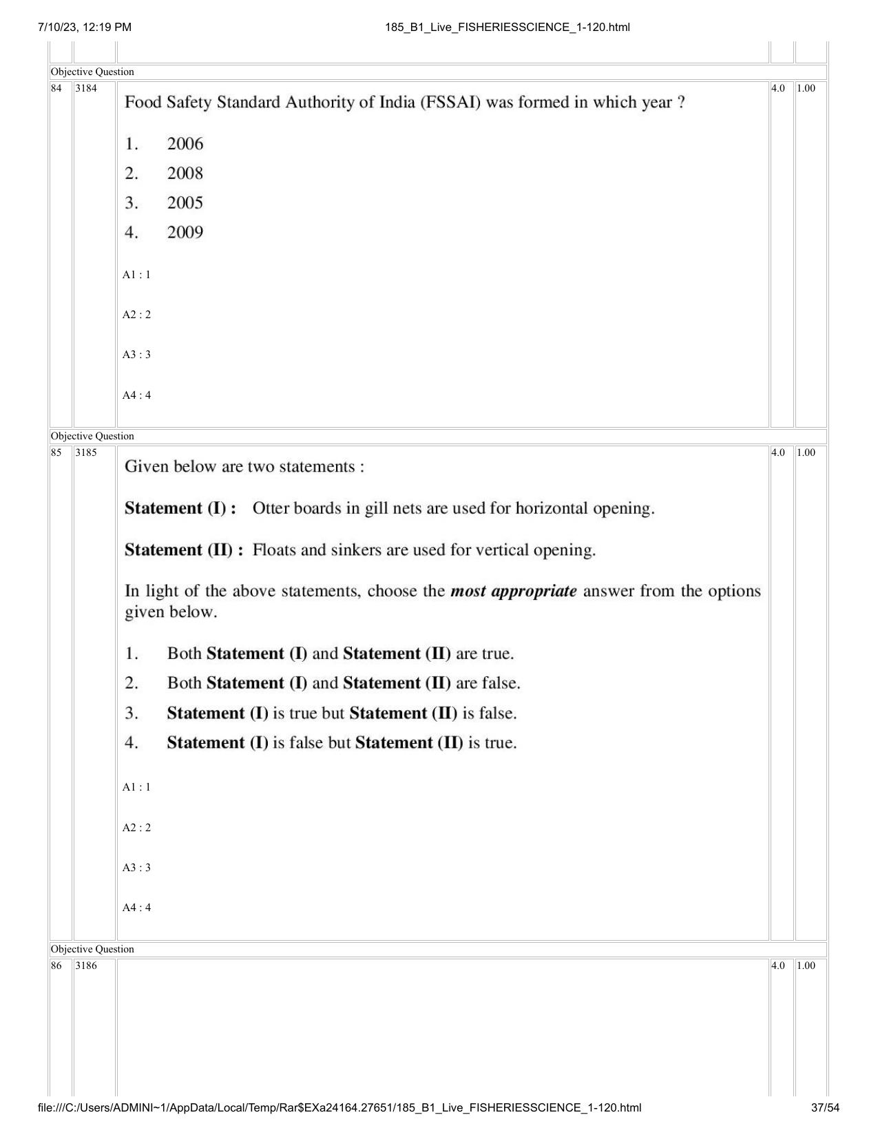 ICAR AIEEA PG 2023 FISHERIES SCIENCES Question Paper - Page 37