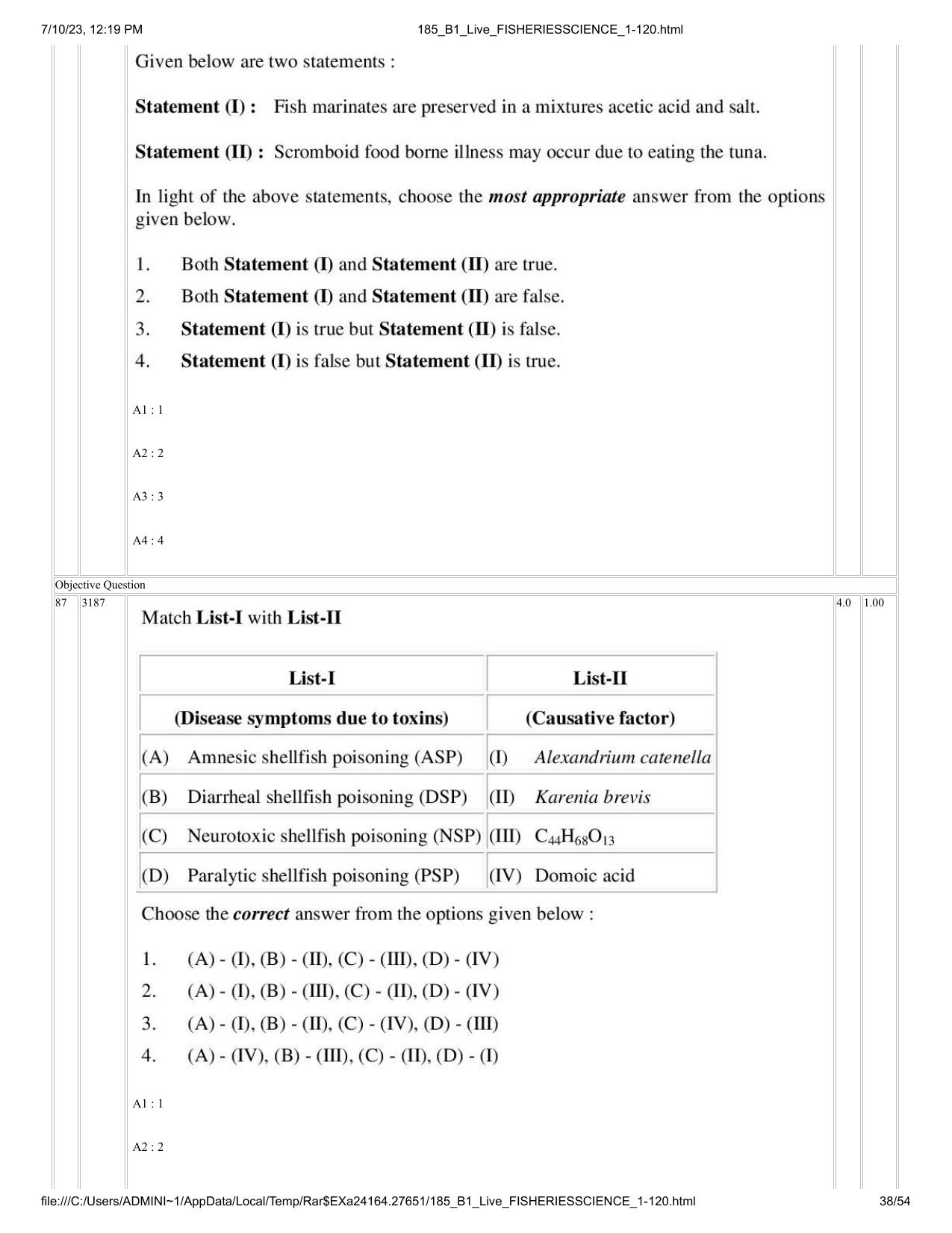 ICAR AIEEA PG 2023 FISHERIES SCIENCES Question Paper - Page 38
