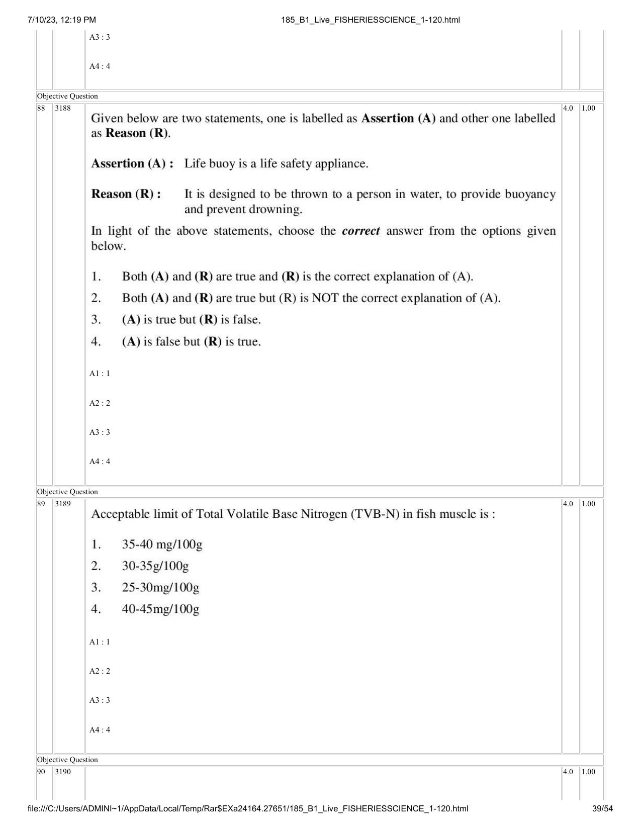 ICAR AIEEA PG 2023 FISHERIES SCIENCES Question Paper - Page 39