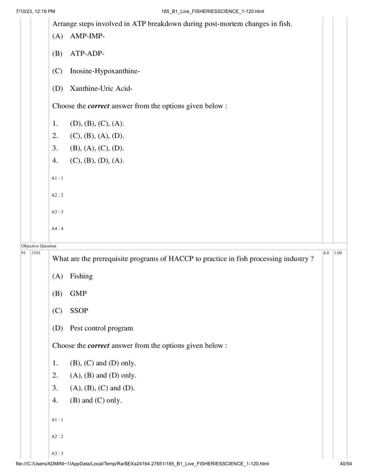 ICAR AIEEA PG 2023 FISHERIES SCIENCES Question Paper - Page 40