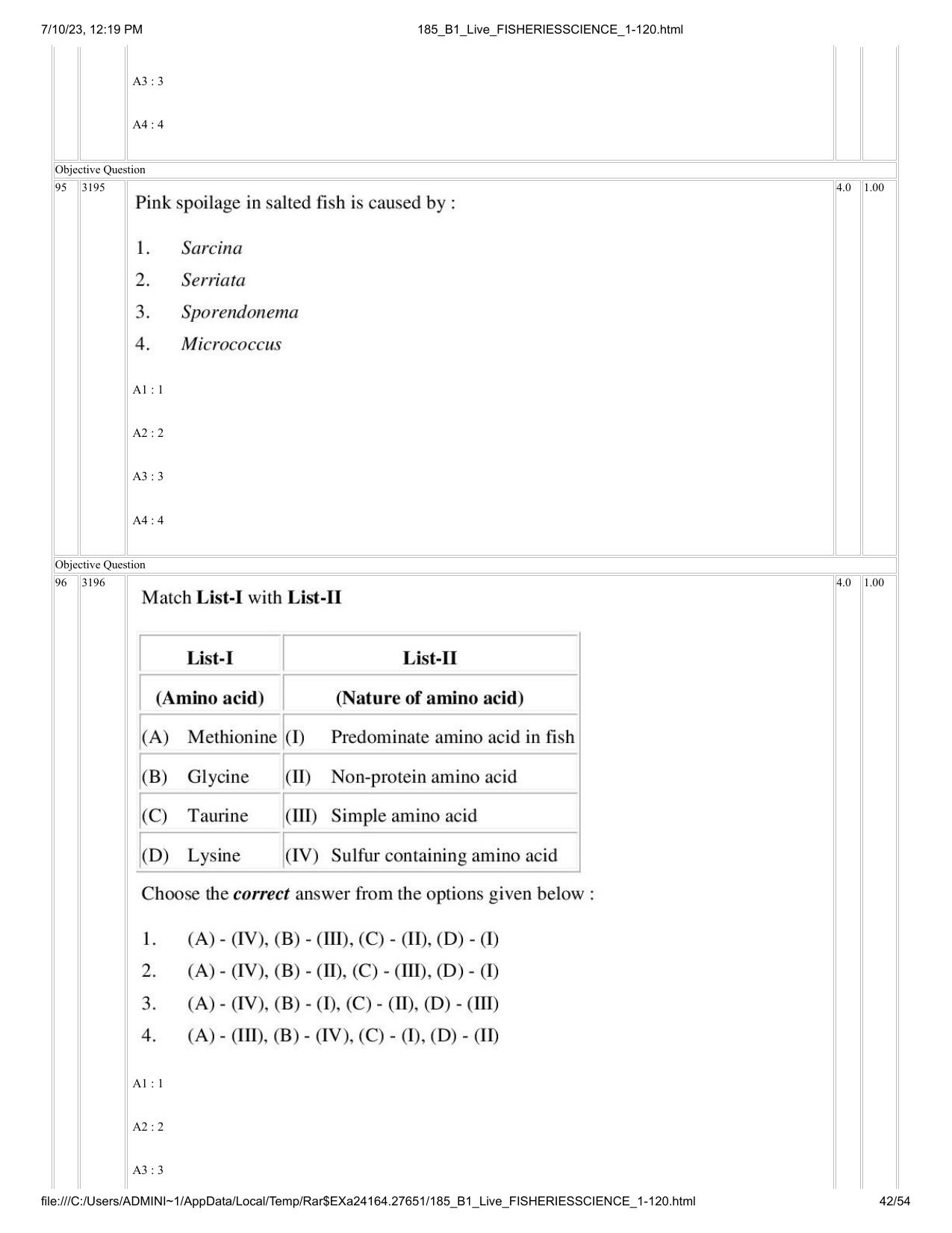 ICAR AIEEA PG 2023 FISHERIES SCIENCES Question Paper - Page 42