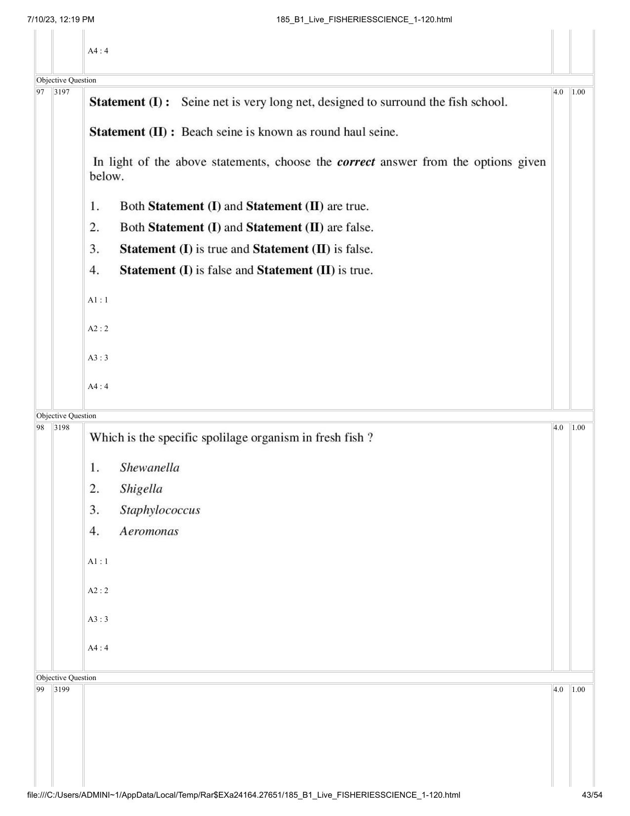ICAR AIEEA PG 2023 FISHERIES SCIENCES Question Paper - Page 43