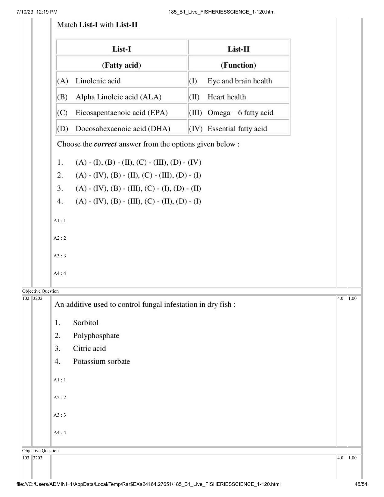 ICAR AIEEA PG 2023 FISHERIES SCIENCES Question Paper - Page 45