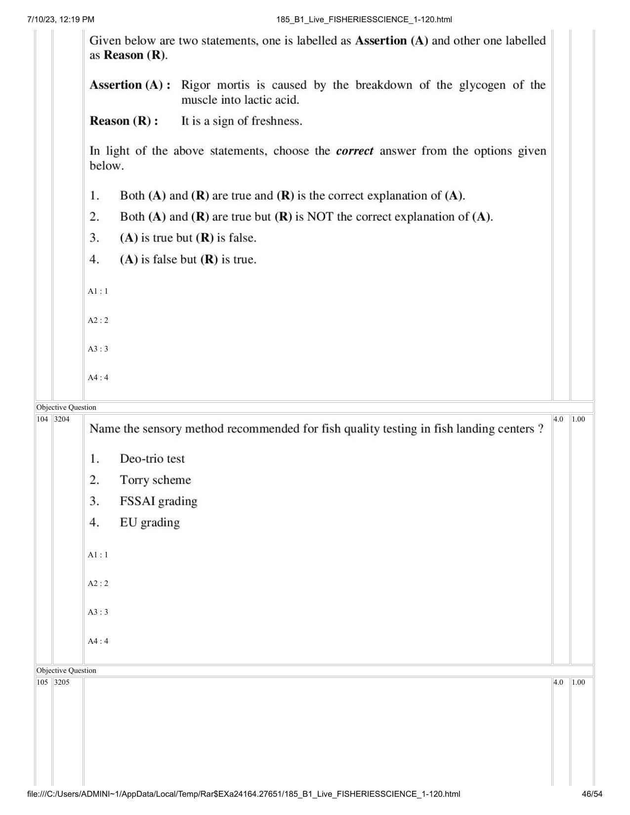 ICAR AIEEA PG 2023 FISHERIES SCIENCES Question Paper - Page 46