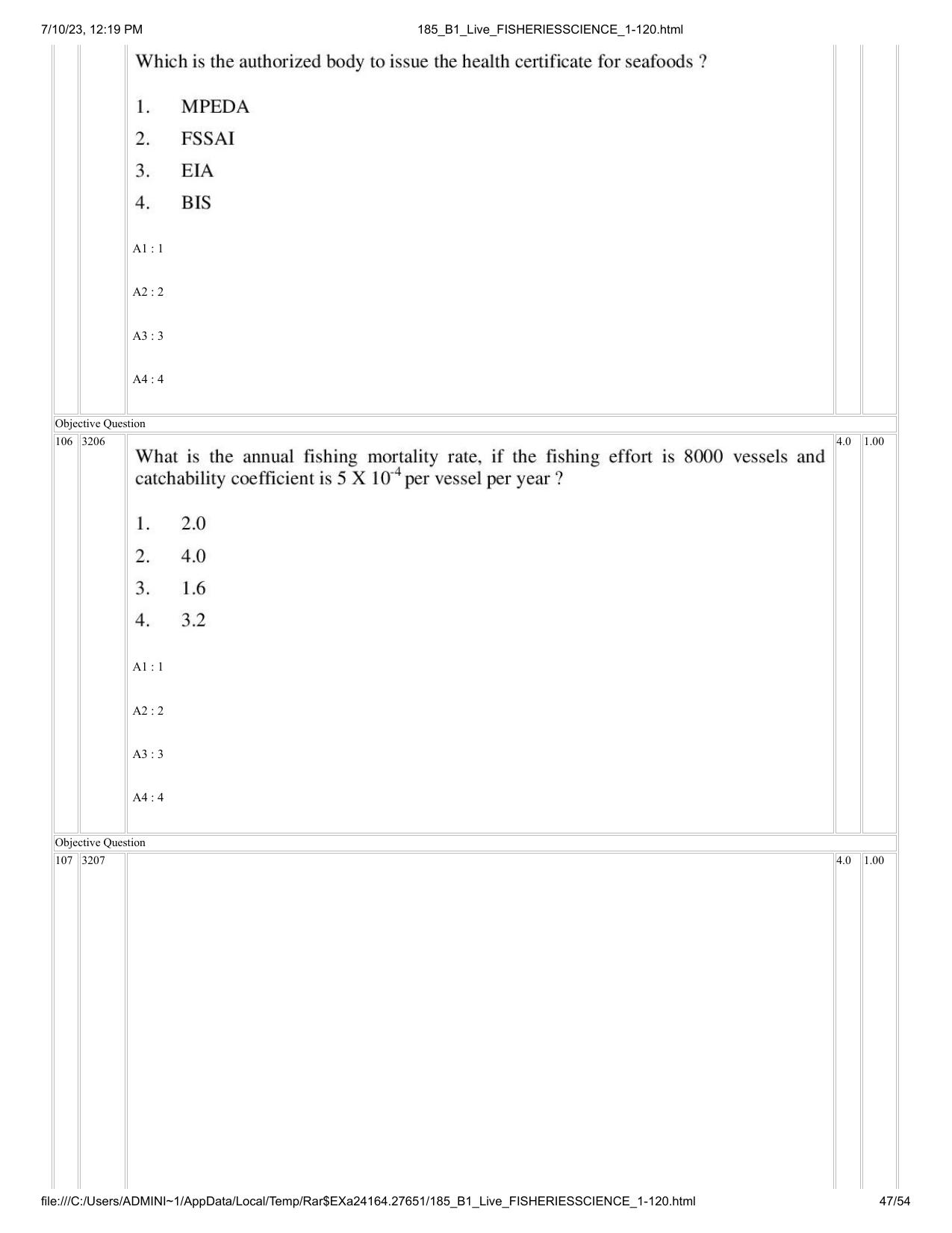 ICAR AIEEA PG 2023 FISHERIES SCIENCES Question Paper - Page 47
