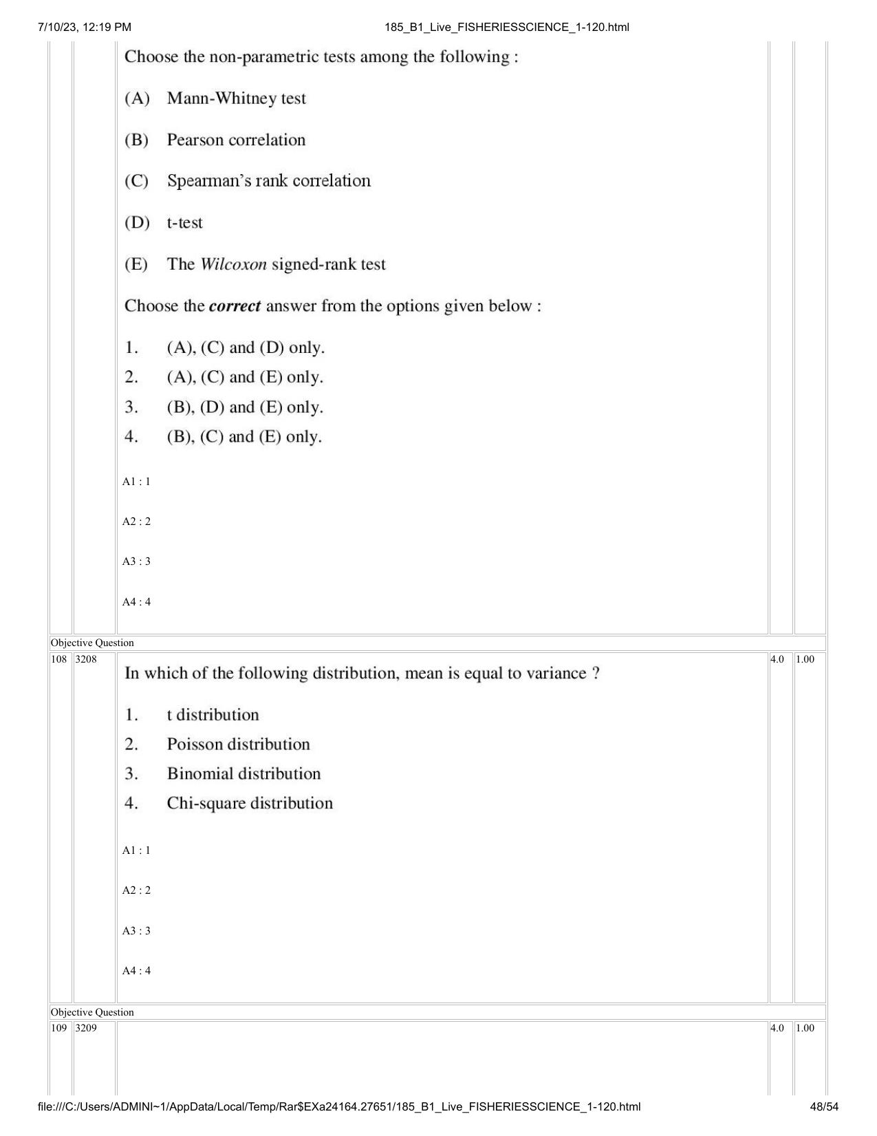 ICAR AIEEA PG 2023 FISHERIES SCIENCES Question Paper - Page 48