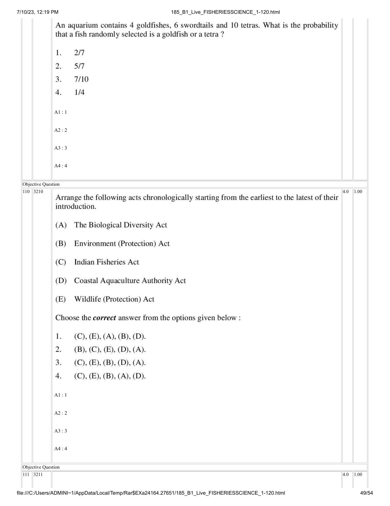 ICAR AIEEA PG 2023 FISHERIES SCIENCES Question Paper - Page 49